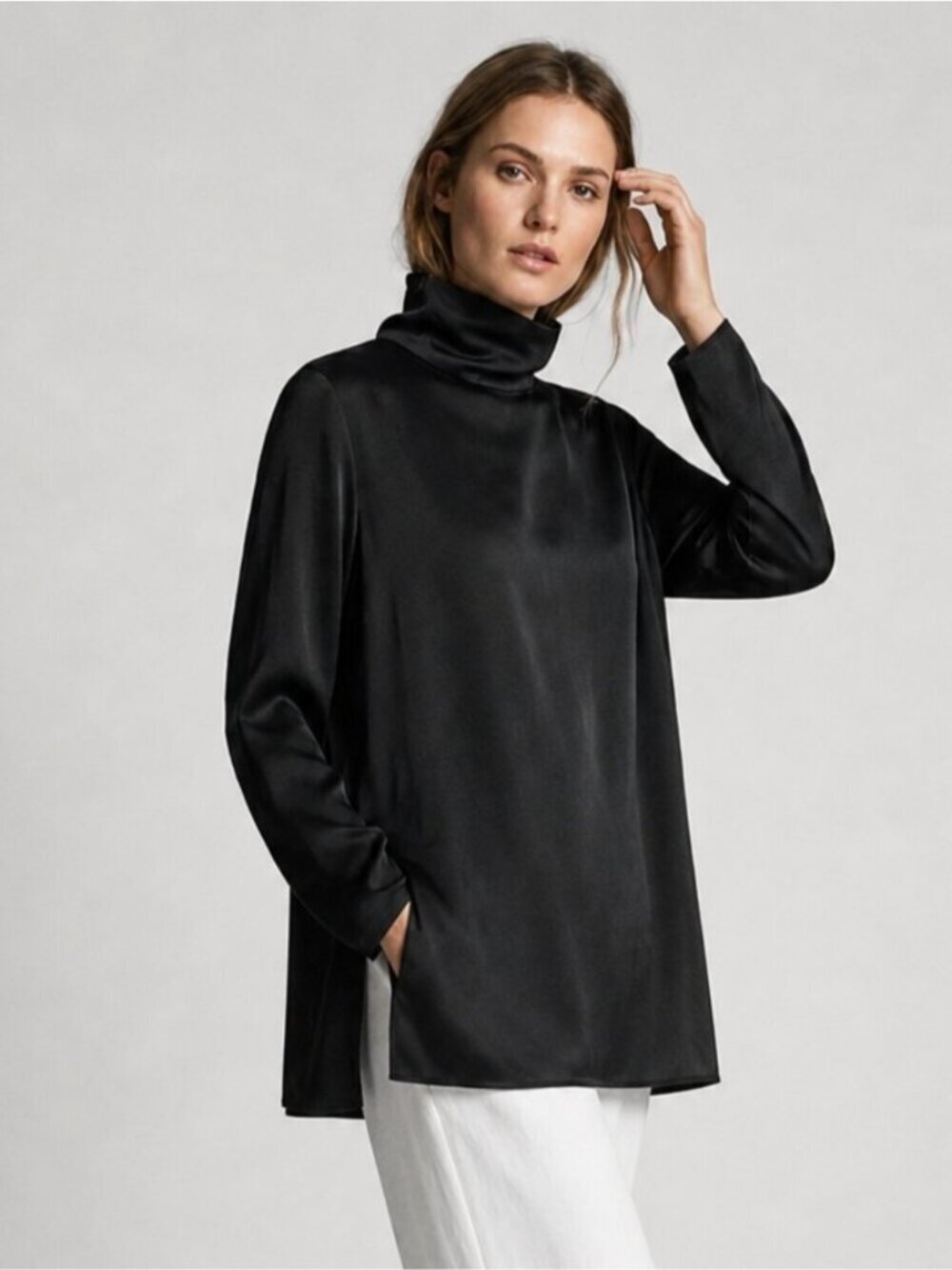NWT Zara High Neck Satin Blouse - Picture 1 of 8